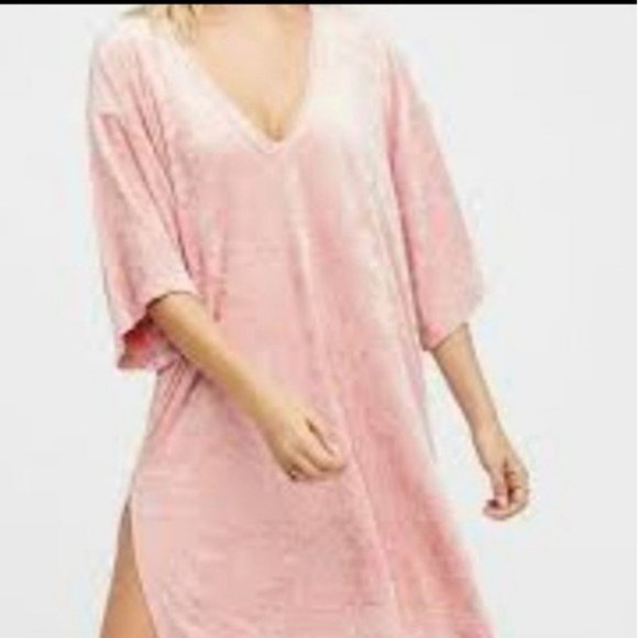 Free People We The Free Luxe Tee Pink Velvet Tunic - Picture 1 of 11